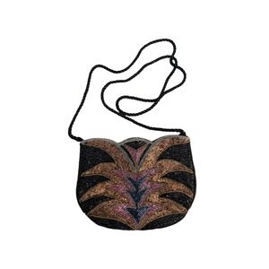 Vintage Art Deco Beaded Clutch Evening Bag‎ Black Gold Pink Blue Evening Purse